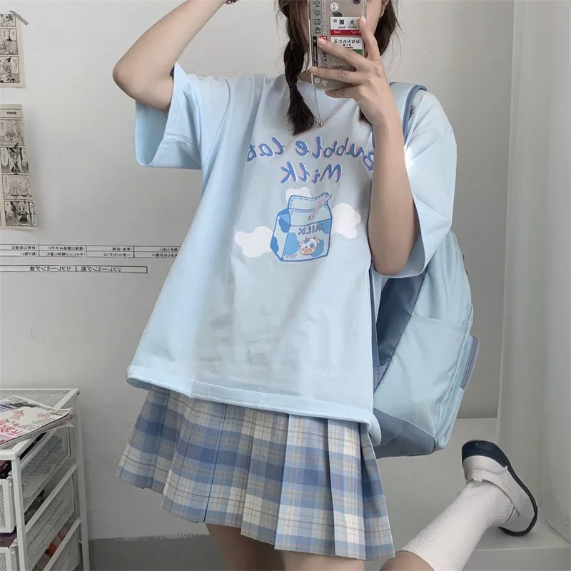Original Japanese cute JK top T-shirt cartoon milk box student soft girl summer milk blue short-sleeved t-shirt female lovely
Original Japanese cute JK top T-shirt cartoon milk box student soft girl summer milk blue short-sleeved t-shirt female lovely