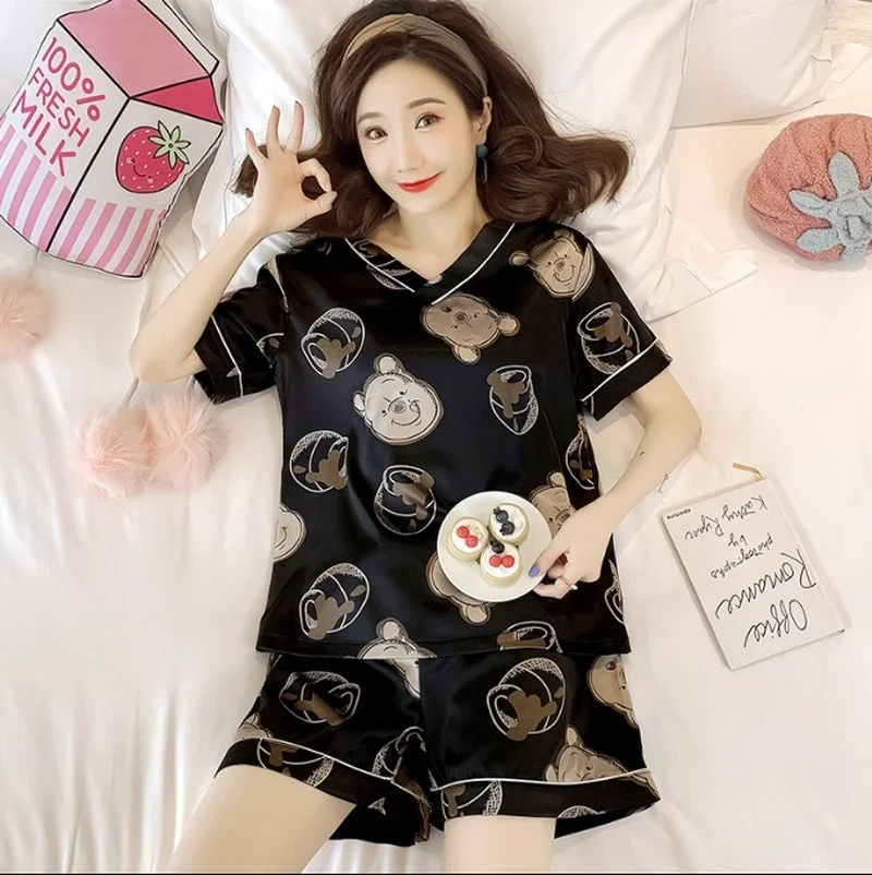 Ice Silk Pajamas Women Short-sleeved Summer Cartoon V-neck Silk Ladies Home Service Women Suit Satin Pajamas
Ice Silk Pajamas Women Short-sleeved Summer Cartoon V-neck Silk Ladies Home Service Women Suit Satin Pajamas