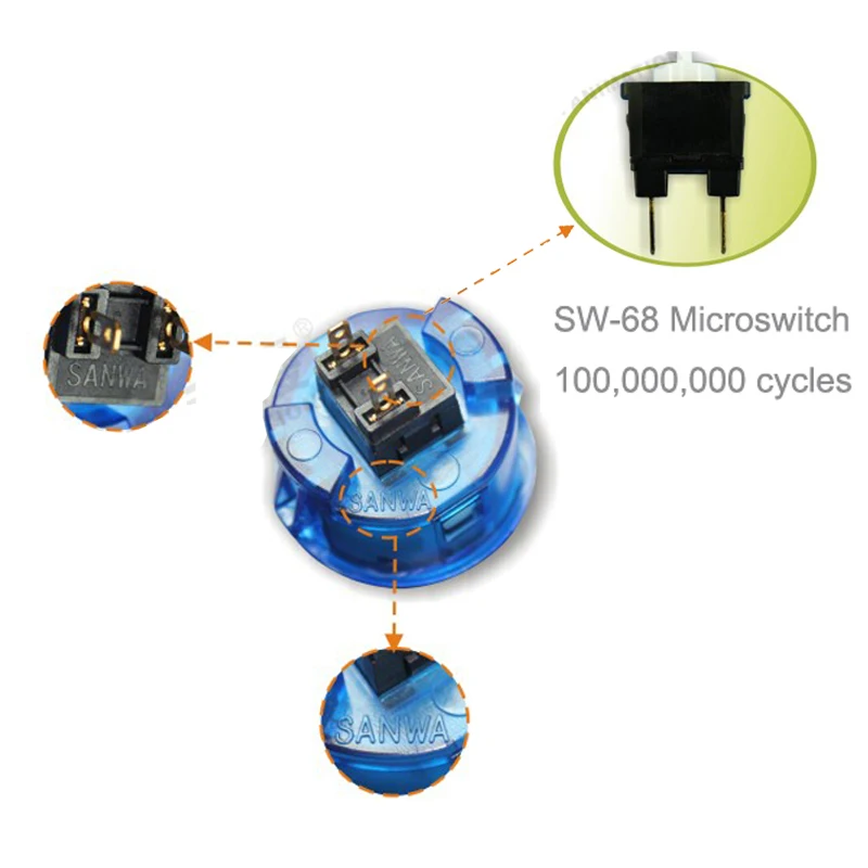 Оригинальные кнопки Sanwa OBSC-30 6 шт. цветные прозрачные для Аркада jamma mame игровые