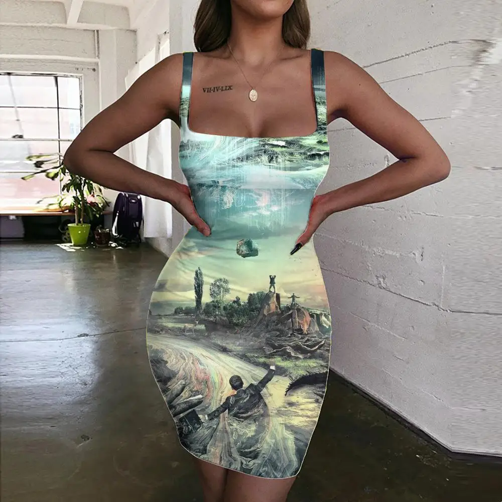 Женское платье без рукавов, с лямкой на шее и принтом 
Женское платье без рукавов, с лямкой на шее и принтом