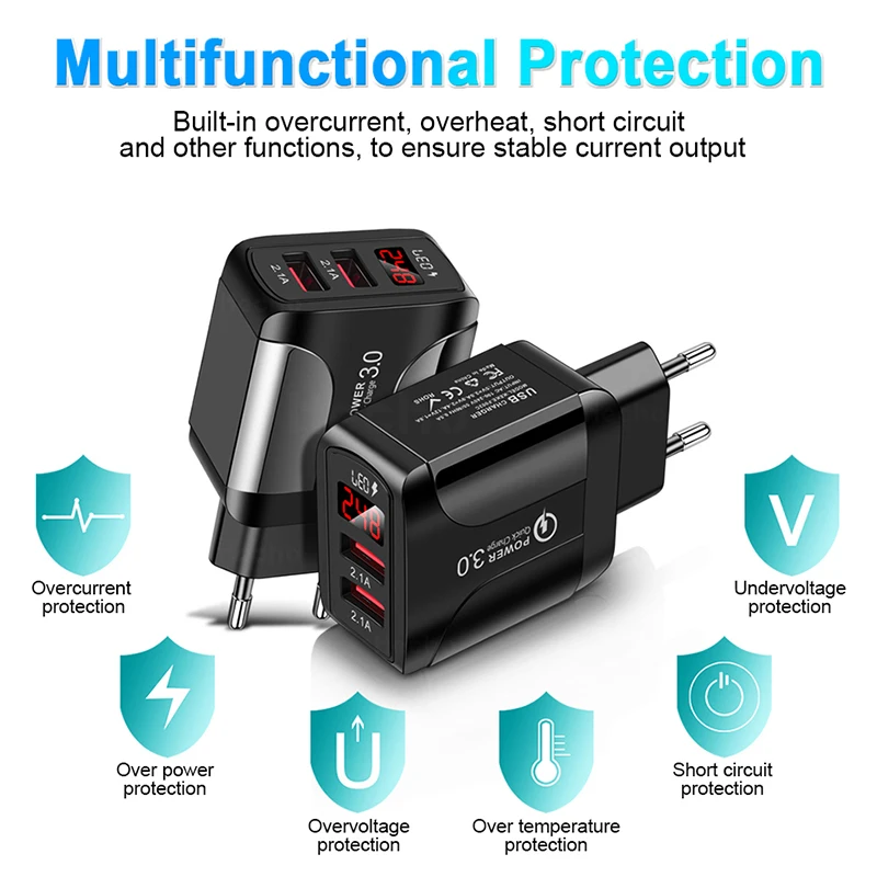 18W USB Charger 2.4A LED Display Wall QC 3.0 Charger Dual USB Fast Charging For iPhone Samsung Xiaomi Huawei Mobile Phone Charge
18W USB Charger 2.4A LED Display Wall QC 3.0 Charger Dual USB Fast Charging For iPhone Samsung Xiaomi Huawei Mobile Phone Charge