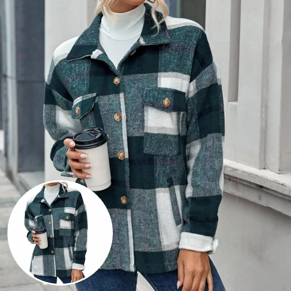 Long Sleeve Stylish Plaid Print Buttons Casual Coat Autumn Winter Shirt Coat Flap Pockets for Date
Long Sleeve Stylish Plaid Print Buttons Casual Coat Autumn Winter Shirt Coat Flap Pockets for Date