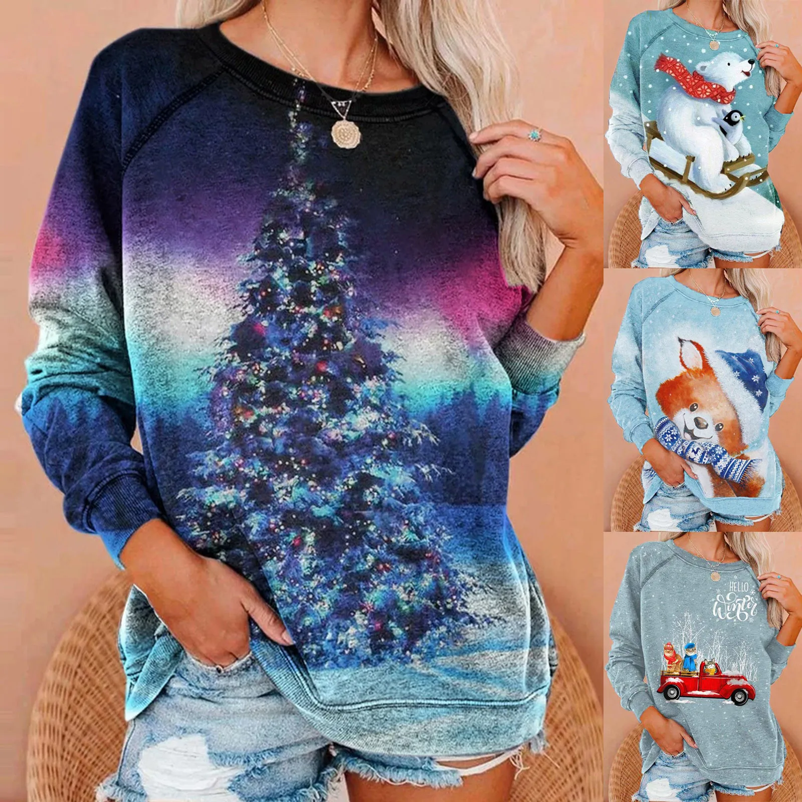 Fashion Women Sweatshirts O-neck Christmas Lovely Gradient Print Long Sleeve Casual Hoodies Top Loose Hoodies #G
Fashion Women Sweatshirts O-neck Christmas Lovely Gradient Print Long Sleeve Casual Hoodies Top Loose Hoodies #G