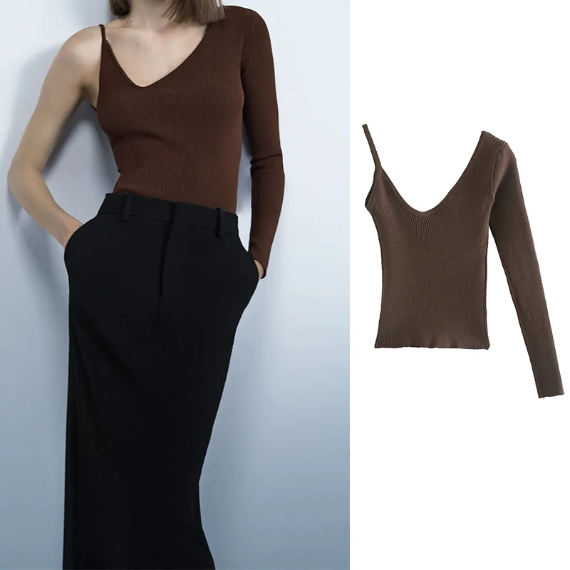 Za 2021 Fashion Women Brown Sweater Ladies Asymmetric Stitch Sexy Elegant Mujer Tops Tank Top 
Za 2021 Fashion Women Brown Sweater Ladies Asymmetric Stitch Sexy Elegant Mujer Tops Tank Top