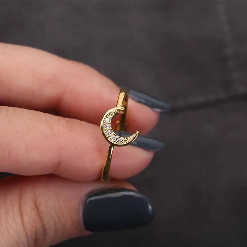 Luxury Gold Color Zircon Moon Rings for Women Party Adjustable Crystal Rings Bridal Jewelry Engagement Wedding Ring Accessories
Luxury Gold Color Zircon Moon Rings for Women Party Adjustable Crystal Rings Bridal Jewelry Engagement Wedding Ring Accessories