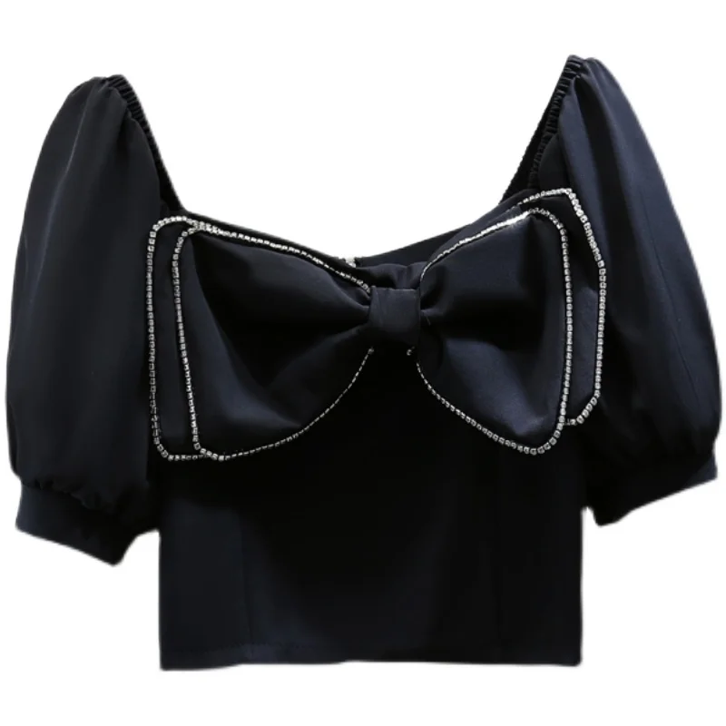 2021 Summer New Korean Style Puff Sleeve Shirt Diamond Bow Slim-Fit Crop-Top Women Elegnat Short Sleeved Blouse Ladies Blouses
2021 Summer New Korean Style Puff Sleeve Shirt Diamond Bow Slim-Fit Crop-Top Women Elegnat Short Sleeved Blouse Ladies Blouses