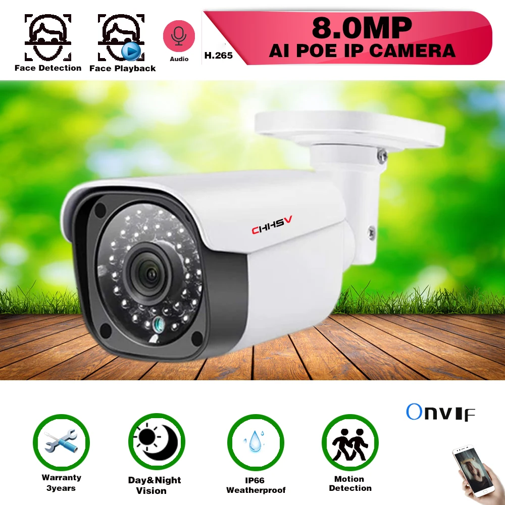 CHHSV 4K 8MP Dome Outdoor Security Camera POE H.265 CCTV weatherproof IP Camera Built In Microphone IP 66 IR 30m P2P
CHHSV 4K 8MP Dome Outdoor Security Camera POE H.265 CCTV weatherproof IP Camera Built In Microphone IP 66 IR 30m P2P