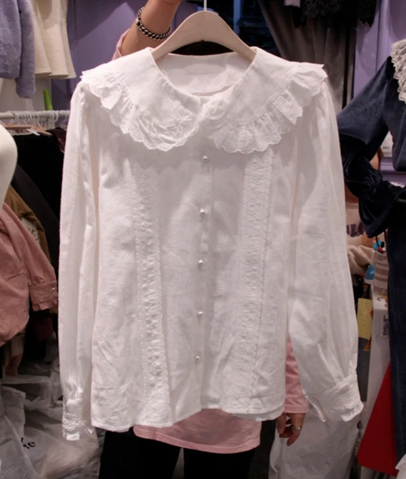 Sweet Peter Pan Collar White Buttoned Shirts Women Blouses Spring Long Sleeve Women Tops 2021 Comfortable Blusas Mujer
Sweet Peter Pan Collar White Buttoned Shirts Women Blouses Spring Long Sleeve Women Tops 2021 Comfortable Blusas Mujer