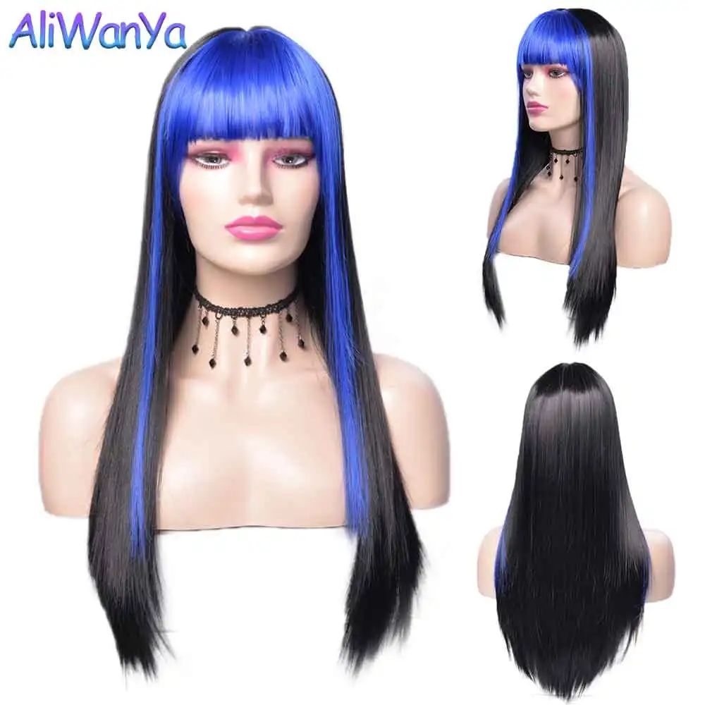 

Long Straight Wine Red Wig With Neat Bangs Synthetic Hair Wigs Bang With Wig For Women Red Heat Resistant Wigs Colorful Trend