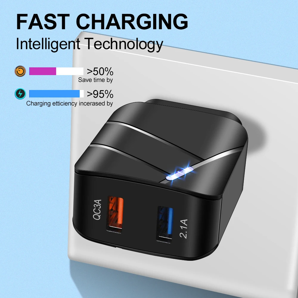 USB charger cable charging station charger multi-port fast charging adapter 28W luminous QC3.0 + 2.1A USB mobile phone charger
USB charger cable charging station charger multi-port fast charging adapter 28W luminous QC3.0 + 2.1A USB mobile phone charger