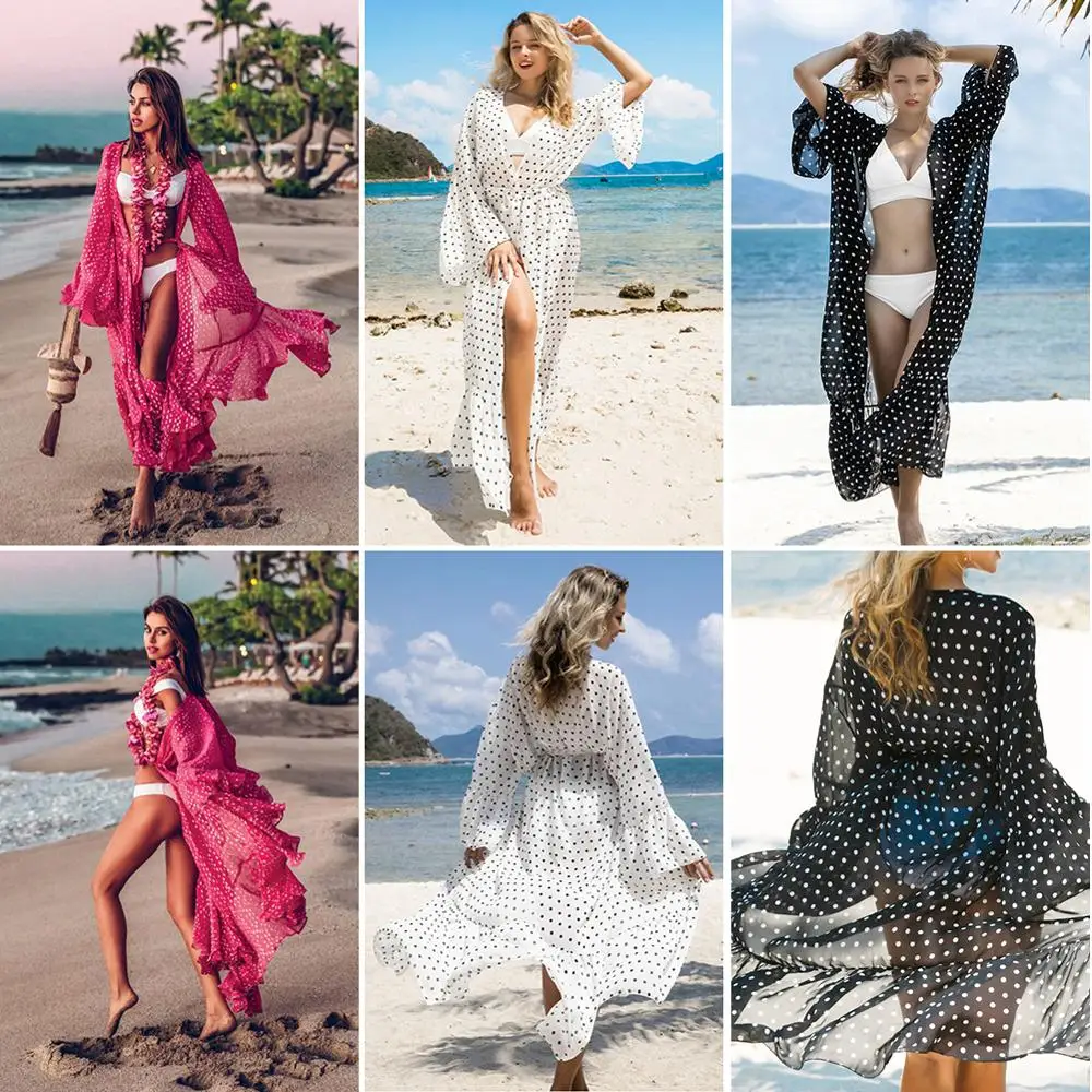 Summer Beach Tops Ladies Bikini Blouse Jacket Outerwear Chiffon Dot Print Robe Cover Up Kimono Swimsuit Bathing Suit Beach Blous
Summer Beach Tops Ladies Bikini Blouse Jacket Outerwear Chiffon Dot Print Robe Cover Up Kimono Swimsuit Bathing Suit Beach Blous