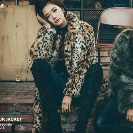Clobee Women faux fur Coats 2019 Sexy Ladies Outerwear Leopard Printed Fake Rabbit Vintage Thicken Warm Winter Jacket G773 | Женская