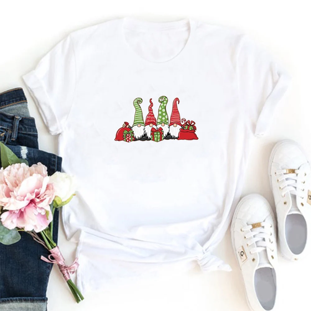 

Santa Claus Is Coming with Gifts T Shirt Woman Christmas Express Graphics T-Shirt Woman Funny Cotton Short Sleeve Femme T-shirts