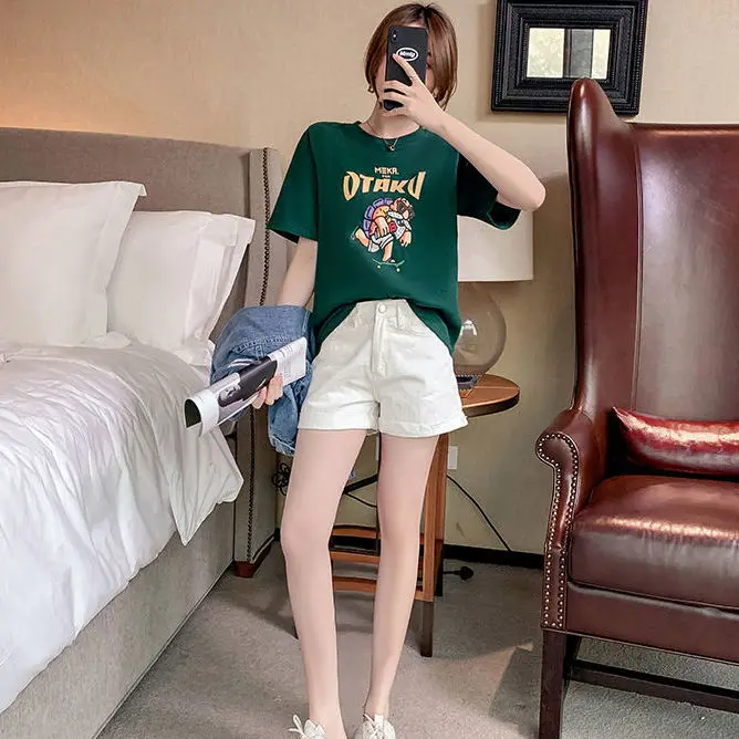 Women's Short-Sleeved T-shirt Summer 2021 New Loose All-Match Casual Student Korean Style Solid Color Cotton Top Ins Fashion
Women's Short-Sleeved T-shirt Summer 2021 New Loose All-Match Casual Student Korean Style Solid Color Cotton Top Ins Fashion
