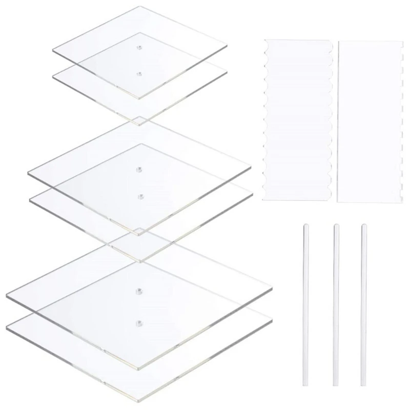 11pcs Acrylic Round/Square Cake Disk Set Circle Base Boards with Center Hole Pillar Comb Scrapers Dowel Rod Kitchen Tool
11pcs Acrylic Round/Square Cake Disk Set Circle Base Boards with Center Hole Pillar Comb Scrapers Dowel Rod Kitchen Tool