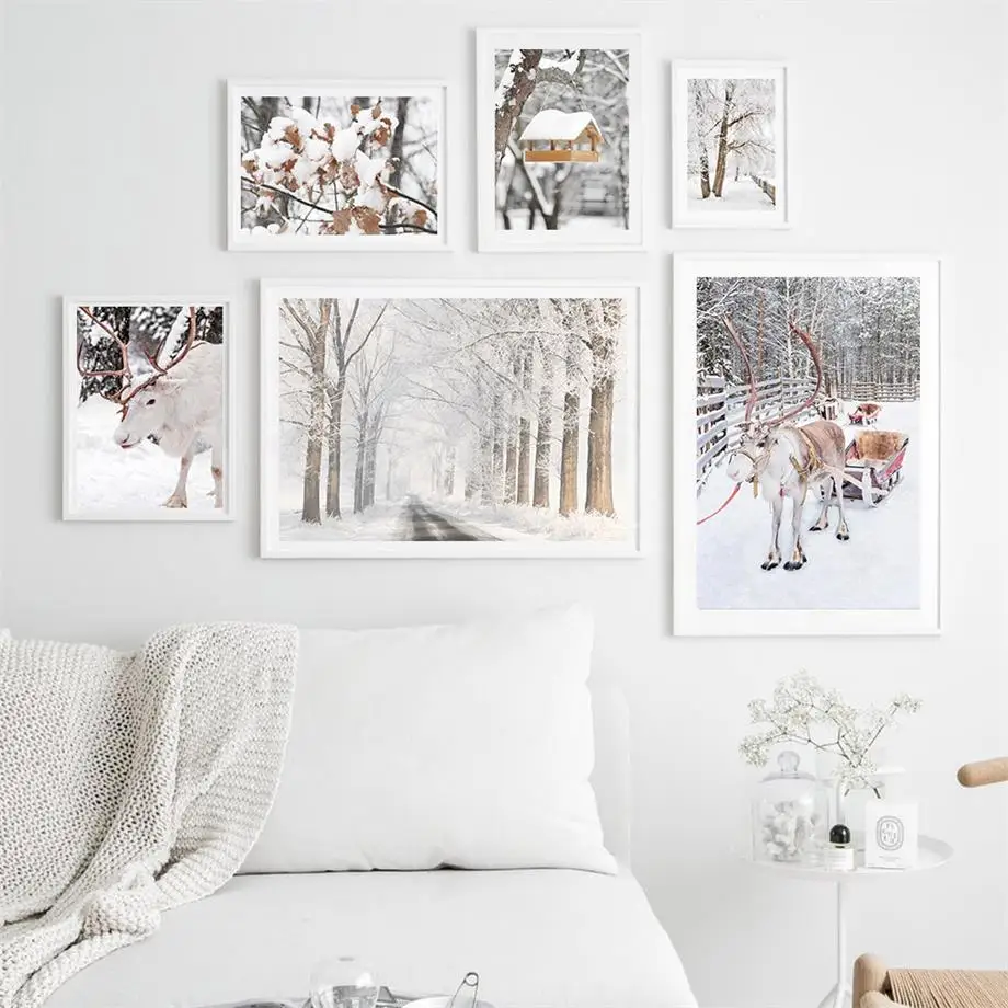 

Natural Winter Snow Scenery Reed Reindeer Wall Art Canvas Painting Nordic Landscape Poster Plant Print For Livingroom Home Decor