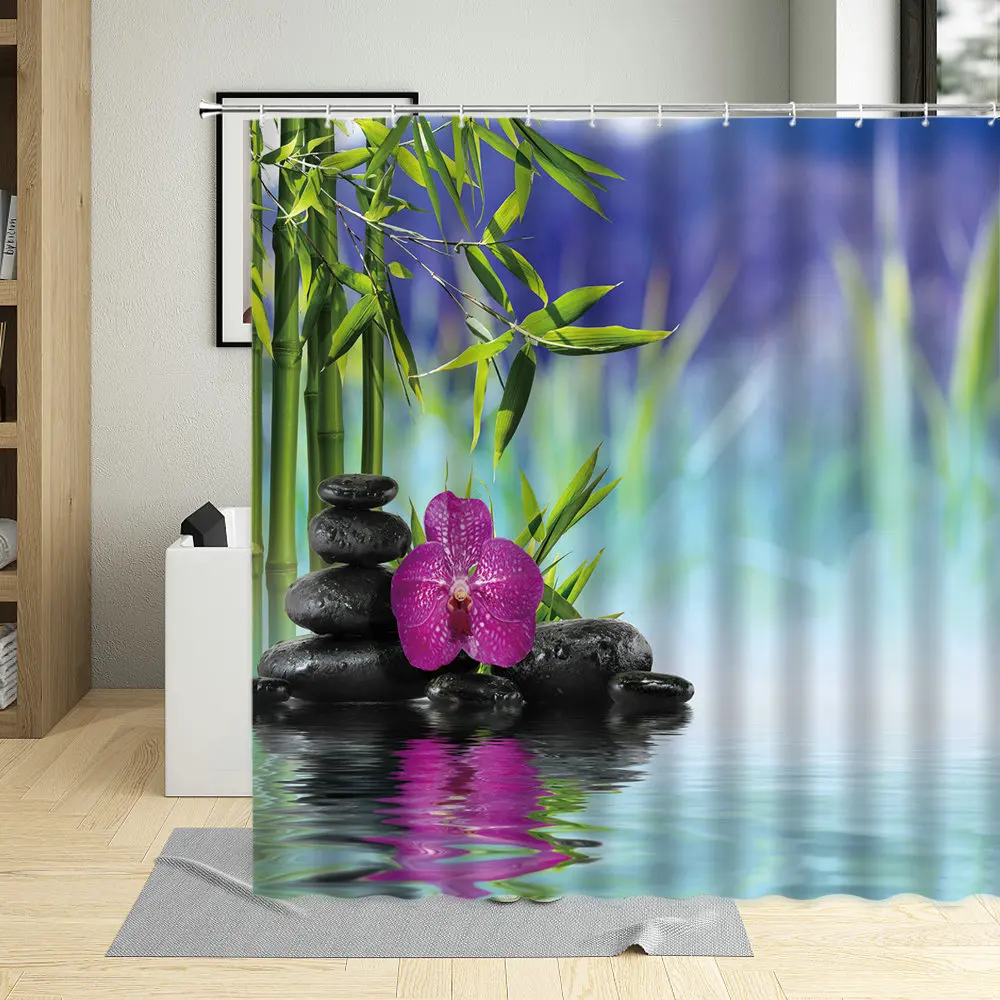 

Занавеска для душа Zen с 3D рисунком фиолетовая орхидея зеленая бамбуковая каменная Свеча для дома ванной комнаты с крючком устройство для ук...