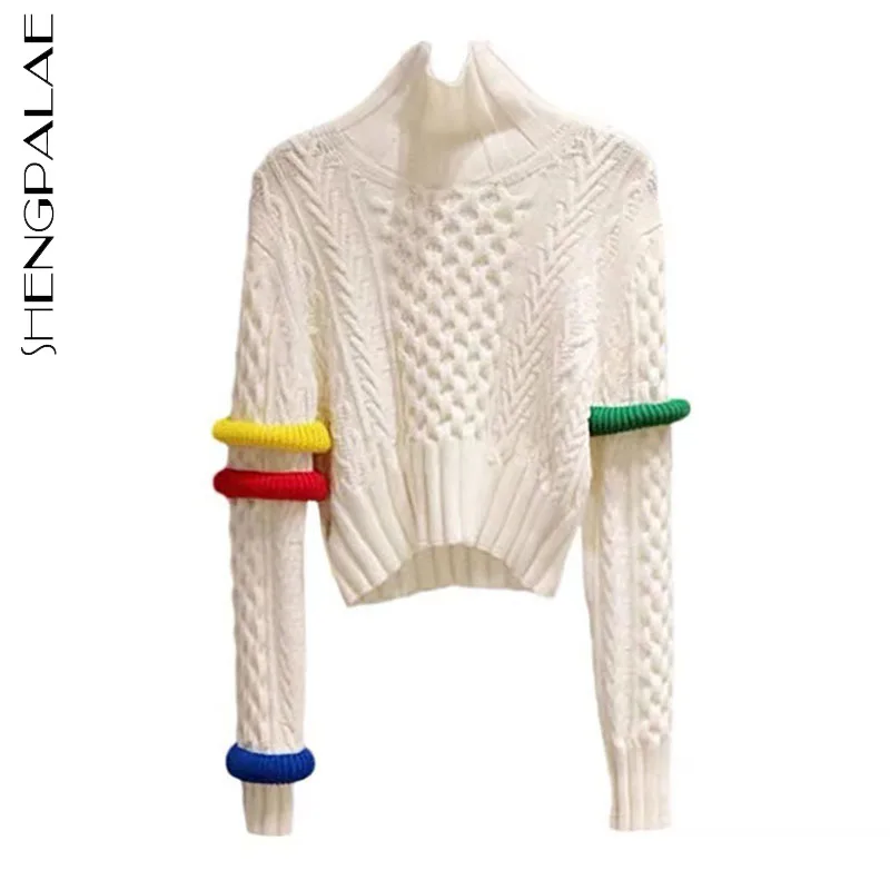 

SHENGPALAE, модные, шикарные, контрастные цвета, вязаные пуловеры для женщин, осень 2021, новинка, водолазка, свободный свитер с длинным рукавом для ...