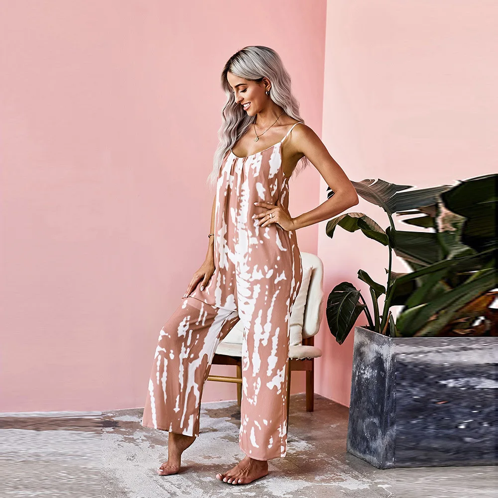 Jumpsuit Woman Summer Beach Style Clothing Backless Overalls Tie Dye Loose Playsuit Combination Long Sleeveless Femme Sling Set
Jumpsuit Woman Summer Beach Style Clothing Backless Overalls Tie Dye Loose Playsuit Combination Long Sleeveless Femme Sling Set