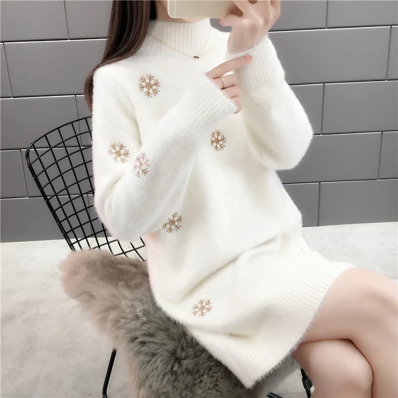 Women Winter Mink Cashmere Embroidered Sweater Dress Vintage Pullovers Casual Warm Lady Long Sleeve Knitted Clothing Tops
Women Winter Mink Cashmere Embroidered Sweater Dress Vintage Pullovers Casual Warm Lady Long Sleeve Knitted Clothing Tops