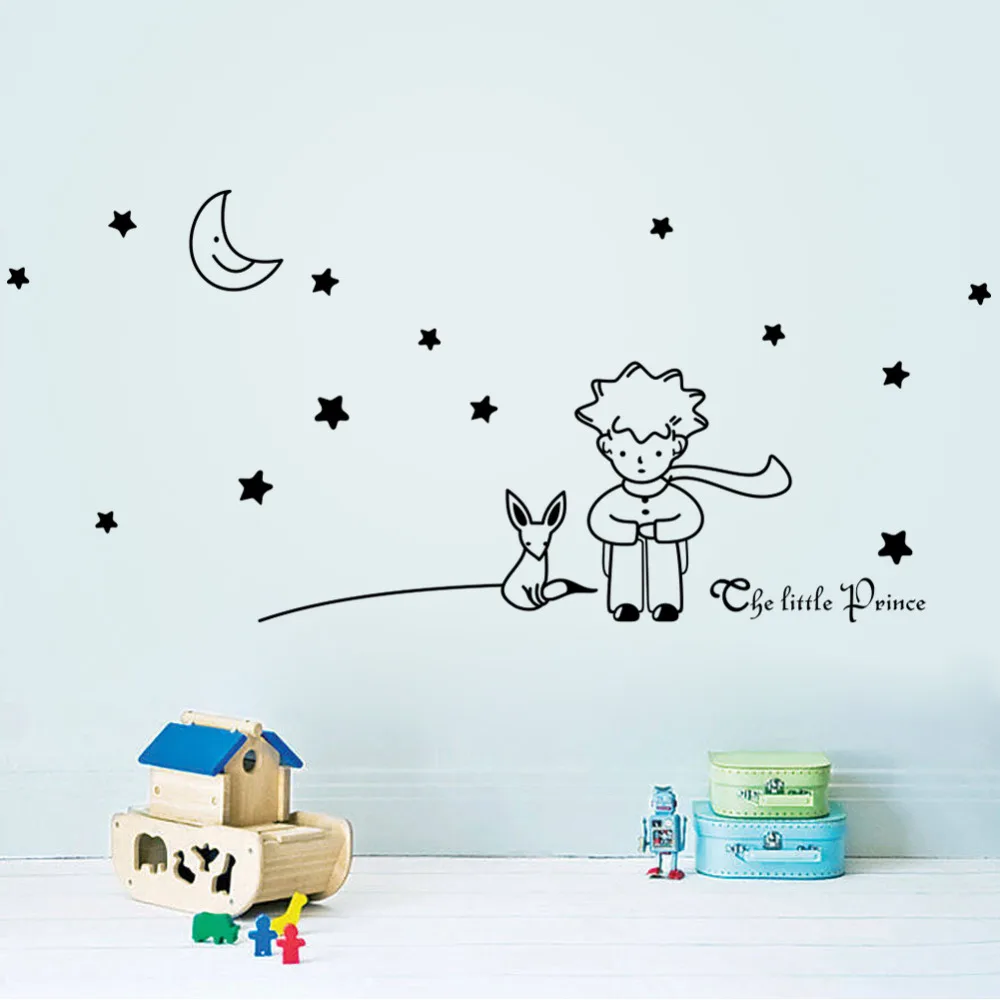 Cartoon fairy tale the Little Prince With Fox Moon Star cat mouse home decor wall sticker for kids rooms Chidren Bedroom Decor | Дом и сад