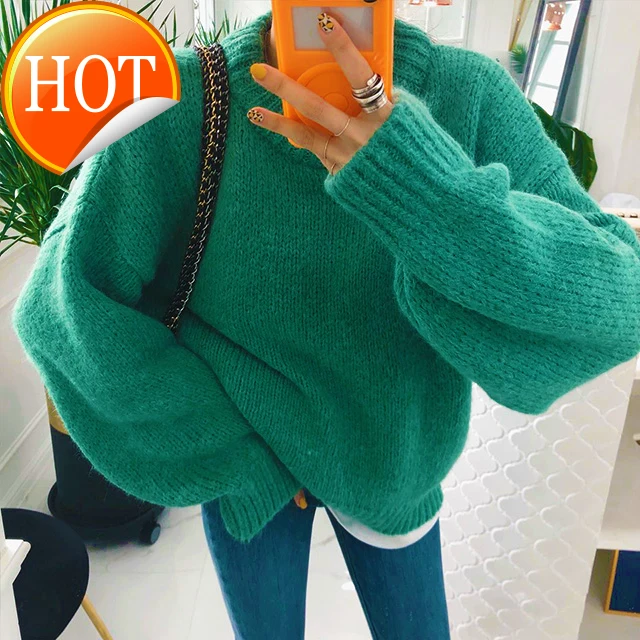 Korea oversize lazy style loose thick side thick sweater top round neck Pullover candy color sweater for women 
Korea oversize lazy style loose thick side thick sweater top round neck Pullover candy color sweater for women