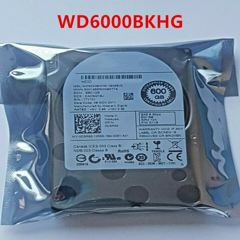 

Original New HDD For Dell R710 R820 600GB 2.5" SAS 6 Gb/S 64MB 10000RPM For Internal HDD For Server HDD For WD6000BKHG 0C5R62