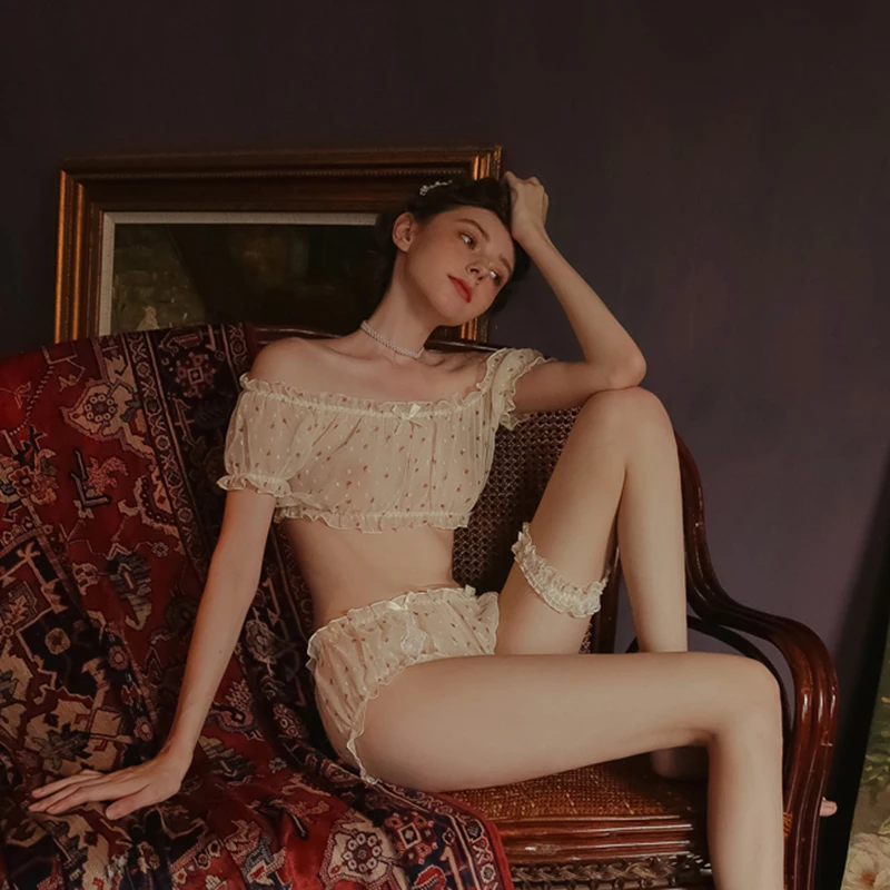 Sexy Lingerie See Through Pajamas Sets Bow Knot Lace Mesh Princess Wedding Leg Ring 3 Pieces Off Shoulder Sweet Pink Underwear 
Sexy Lingerie See Through Pajamas Sets Bow Knot Lace Mesh Princess Wedding Leg Ring 3 Pieces Off Shoulder Sweet Pink Underwear