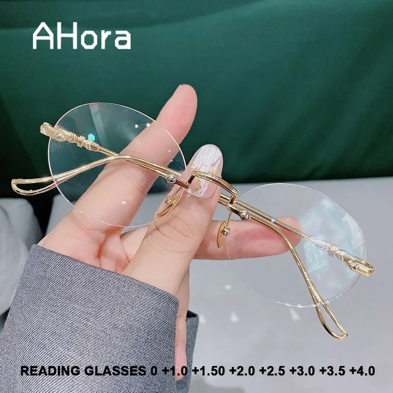 

Ahora Rimless Oval Reading Glasses Women Men High Quality Computer Reader Eyeglasses Blue Light Blocking Eyewear +1.0~+4.0