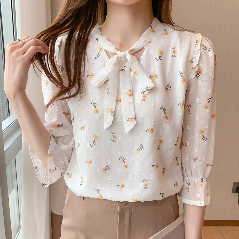 Blusas De Mujer Ladies Tops 2021 Summer New lace-up chiffon shirt printed ladies Korean version jacket blouse Shirts 518F
Blusas De Mujer Ladies Tops 2021 Summer New lace-up chiffon shirt printed ladies Korean version jacket blouse Shirts 518F