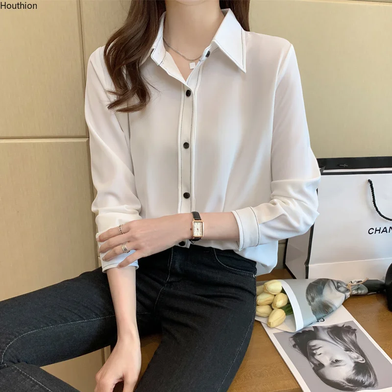Chiffon Loose Women's Blouses Fashion New Casual Shirt Solid Color Buttons Top Long Sleeve Spring/autumn Clothing Houthion
Chiffon Loose Women's Blouses Fashion New Casual Shirt Solid Color Buttons Top Long Sleeve Spring/autumn Clothing Houthion