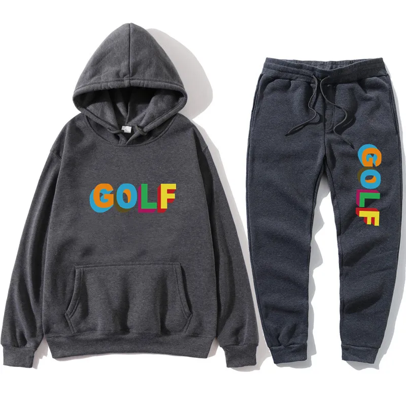 Winter new sportswear men's and women's suit GOLF 2-piece hoodie + pants men's and women's fashion hooded jogger sweatpants suit 
Winter new sportswear men's and women's suit GOLF 2-piece hoodie + pants men's and women's fashion hooded jogger sweatpants suit