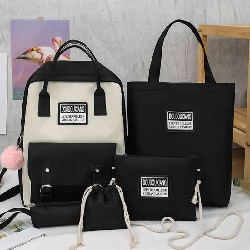 5pcs/1 Set Canvas Backpack School Bookbags Handbag Shoulder Drawstring Bag Pencil Case Bag for Women 2020
5pcs/1 Set Canvas Backpack School Bookbags Handbag Shoulder Drawstring Bag Pencil Case Bag for Women 2020