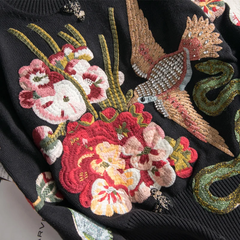 2020 New Autumn Winter Sweaters New Fashion Women's Long Sleeve Elegant birds beading Flower Embroidery novel Wool Sweater
2020 New Autumn Winter Sweaters New Fashion Women's Long Sleeve Elegant birds beading Flower Embroidery novel Wool Sweater
