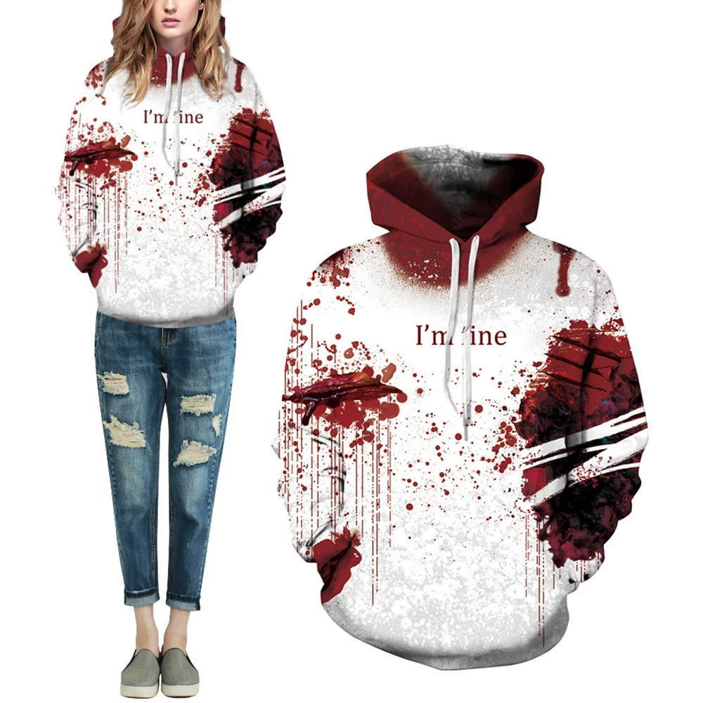 Halloween 3D Hooded Sweatshirts Blood Print Unisex Couple Wear For Autumn White With Kangaroo Pockets durable
Halloween 3D Hooded Sweatshirts Blood Print Unisex Couple Wear For Autumn White With Kangaroo Pockets durable