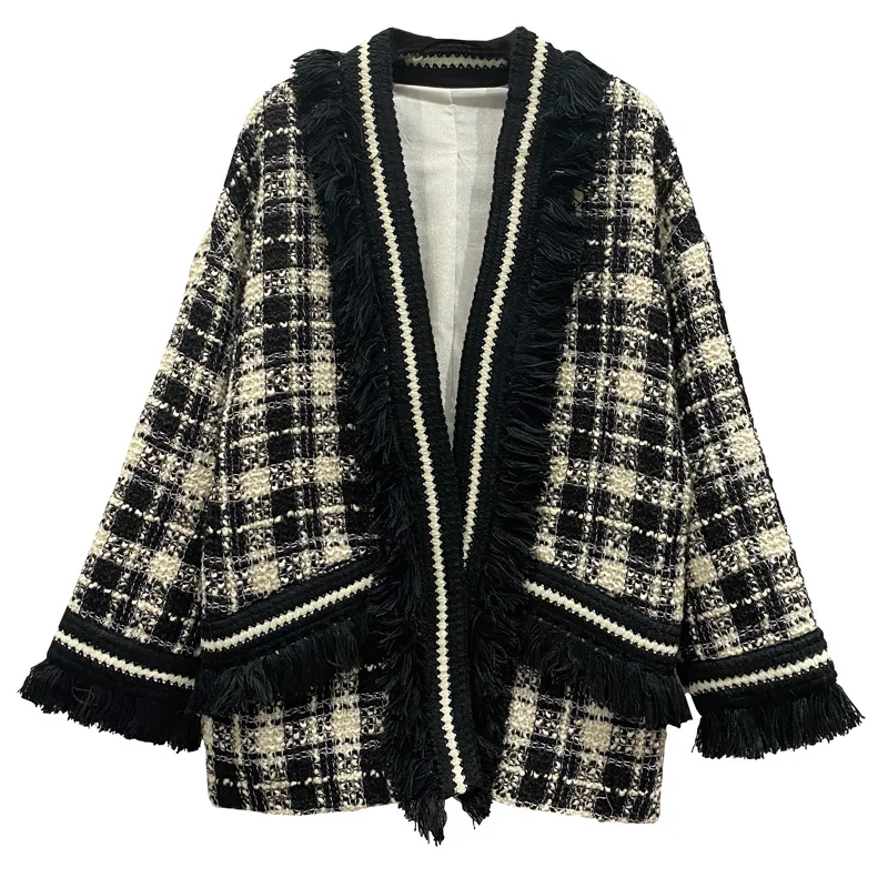 Women Luxury Brand 2021 Early Spring Fashion Black White Plaid Cardigan Coats Office Lady Long Sleeve V-neck Loose Blends
Women Luxury Brand 2021 Early Spring Fashion Black White Plaid Cardigan Coats Office Lady Long Sleeve V-neck Loose Blends