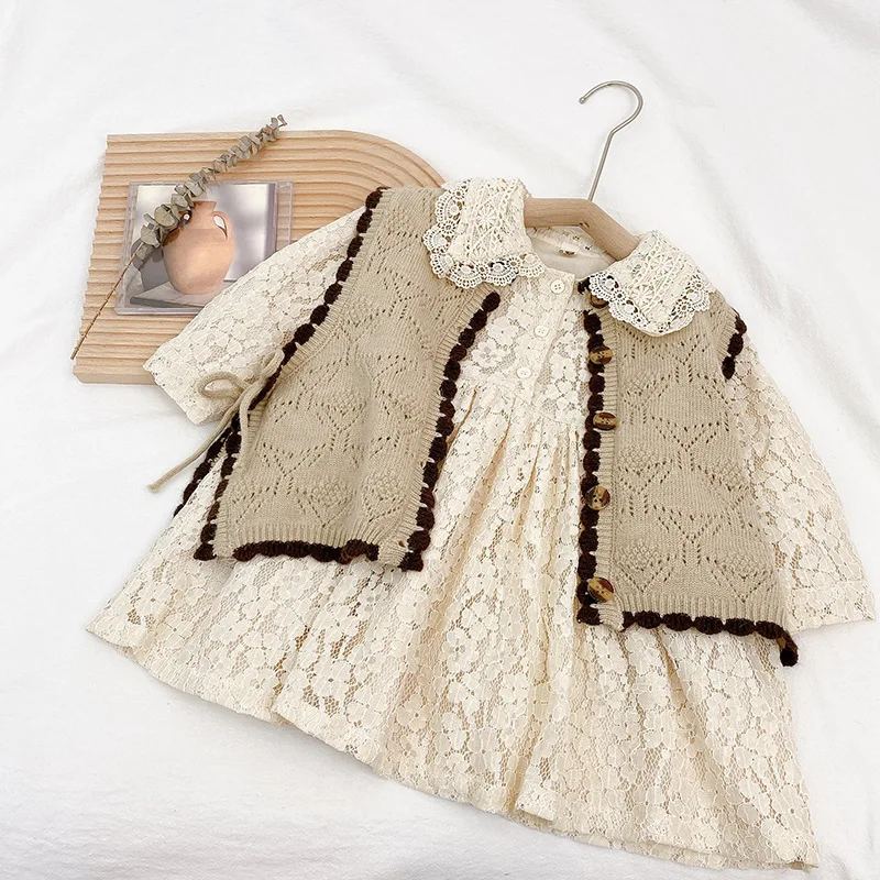 Toddler Girl's Autumn Clothes Long Sleeve Lace Dress with Knitted Vest Fashion Korea Style Children Clothing
Toddler Girl's Autumn Clothes Long Sleeve Lace Dress with Knitted Vest Fashion Korea Style Children Clothing