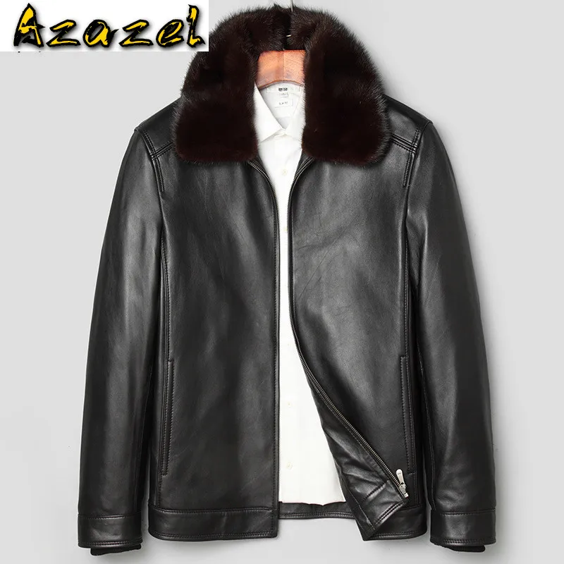 

Куртка Azazel из натуральной кожи для мужчин, зимнее пальто из овчины, мужские куртки с подкладкой из меха норки, Casacas De Cuero Real 31Z13003 YY280