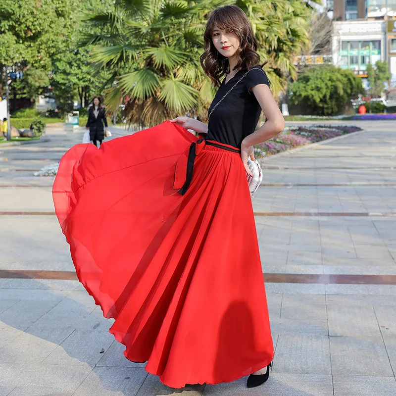 Bohemian Skirt Ladies Casual Beach Skirt Women Large Hem 2 Layer Chiffon Skirt Two-color Two-sided Wear Streetwear
Bohemian Skirt Ladies Casual Beach Skirt Women Large Hem 2 Layer Chiffon Skirt Two-color Two-sided Wear Streetwear