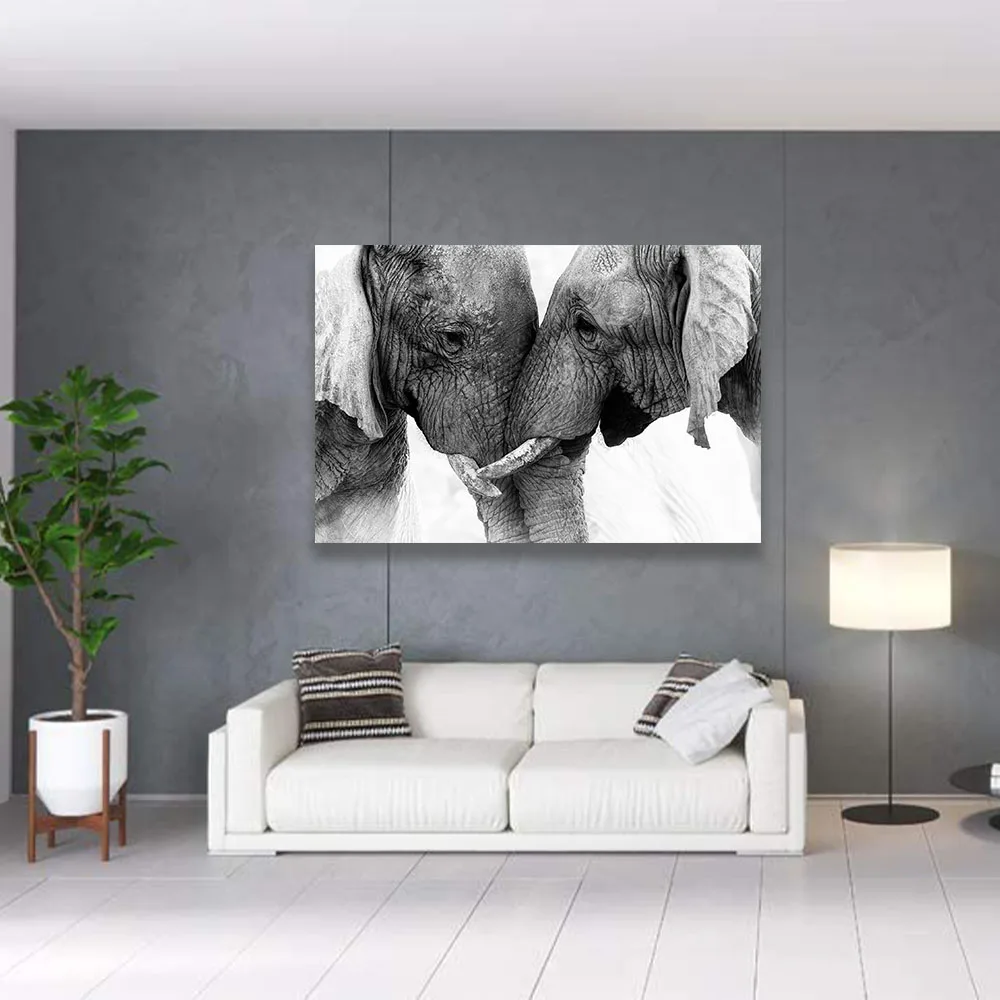 Настенная Картина на холсте черно белые Слоны декоративный постер для стен дома