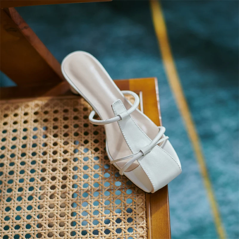 Meotina Women Slippers Shoes Genuine Leather Sandals Narrow Band Med Heel Slides Square Toe Thick Heel Ladies Footwear Summer 
Meotina Women Slippers Shoes Genuine Leather Sandals Narrow Band Med Heel Slides Square Toe Thick Heel Ladies Footwear Summer