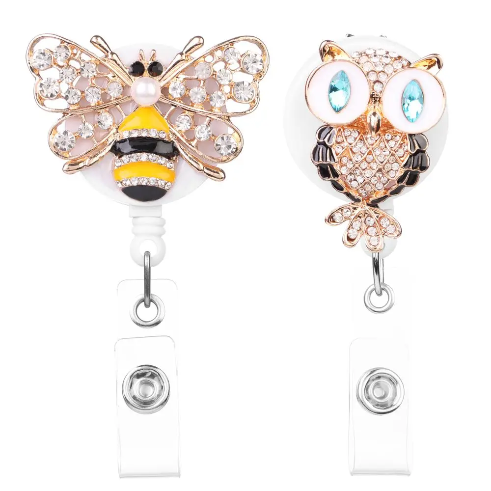 

Teacher Decorated With Alligator Clips For Cute Bee Owl and Crystal Bee ID Badge Holders Retractable Badge Scrolls
