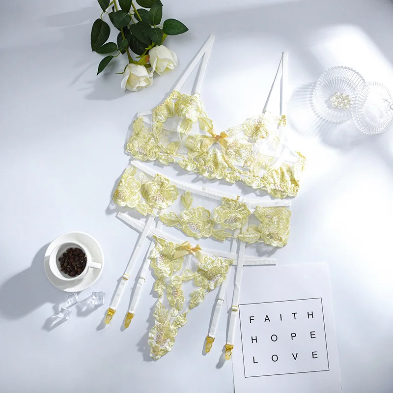 3-piece Embrodiery Bow Lace Bra Set Women Transparent Floral Bra Underwire + Panty Sexy Underwear Set Lingerie Costumes Set
3-piece Embrodiery Bow Lace Bra Set Women Transparent Floral Bra Underwire + Panty Sexy Underwear Set Lingerie Costumes Set