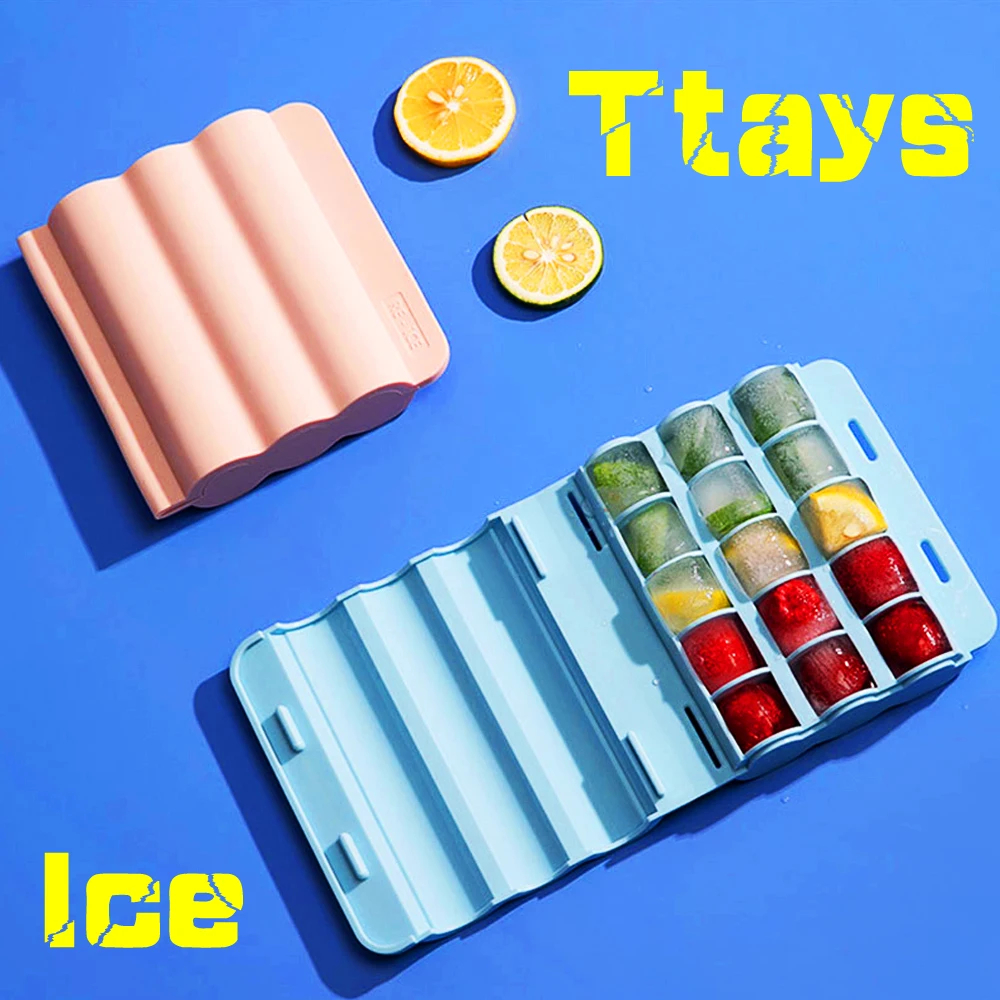 

1PC Wave Multi-cell Ice Cube Trays with Lid, Flexible Silicone Ice Molds 15 Cubes Per Tray for Whiskey Cocktail & Drinks