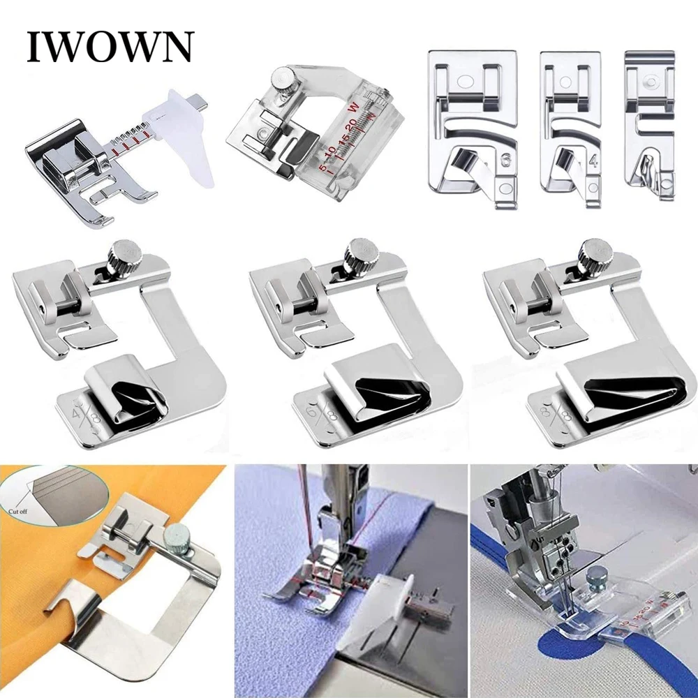 

8pcs Wide Hem Foot Narrow Rolled Hem Presser Feet Bias Tape Binder Foot Adjustable Guide Presser Foot Set for Sewing Machine