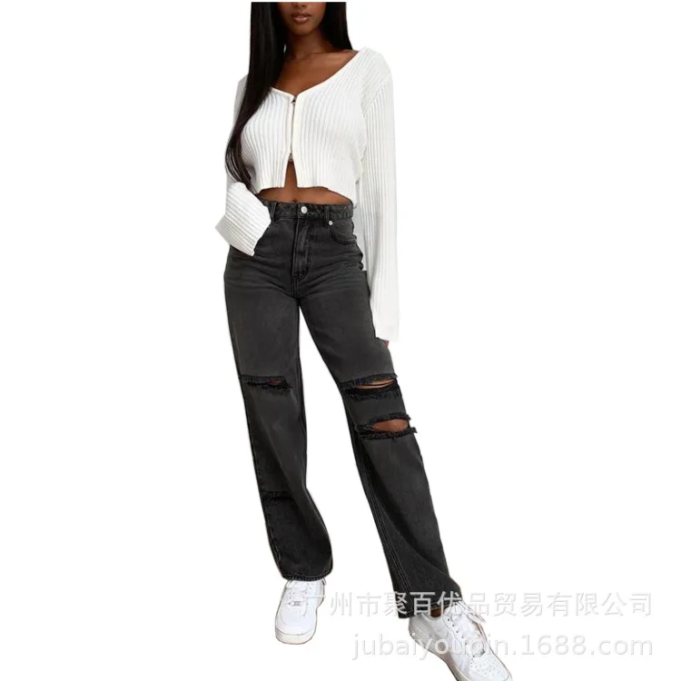WEPBEL Women's Casual Mid-Waist Hole Jeans Spring and Autumn Fashion Solid Color Loose Denim Straight Pants
WEPBEL Women's Casual Mid-Waist Hole Jeans Spring and Autumn Fashion Solid Color Loose Denim Straight Pants