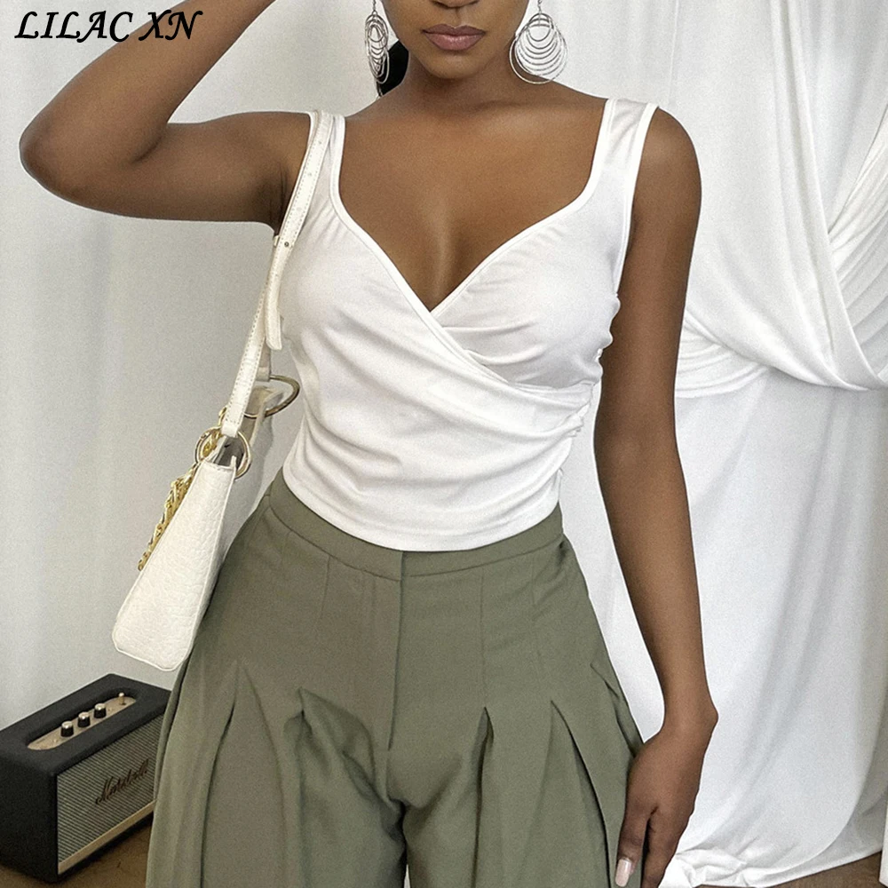 Sexy V Neck Pleated Corset Tank Crop Top for Women Vintage Casual Solid White Backless Vests Tops Summer Streetwear Clothes 2021
Sexy V Neck Pleated Corset Tank Crop Top for Women Vintage Casual Solid White Backless Vests Tops Summer Streetwear Clothes 2021
