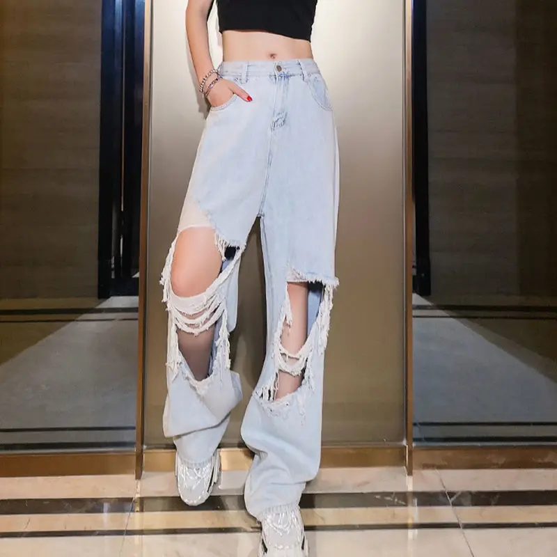 New high waisted and super hot daddy beggar's jeans with holes women's straight tube wide leg floor dragging trousers large size
New high waisted and super hot daddy beggar's jeans with holes women's straight tube wide leg floor dragging trousers large size