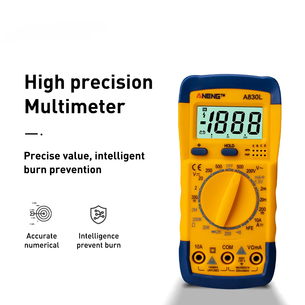 1PCS A830L LCD Digital Multimeter AC DC Voltage Diode Freguency Multitester Current Tester Luminous Display with Buzzer Function
1PCS A830L LCD Digital Multimeter AC DC Voltage Diode Freguency Multitester Current Tester Luminous Display with Buzzer Function