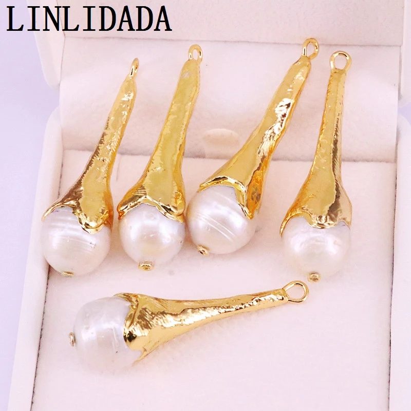 10Pcs Gold Electroplated Natural Freshwater Pearl Drop Charms Pendant Beads For Jewelry Making
10Pcs Gold Electroplated Natural Freshwater Pearl Drop Charms Pendant Beads For Jewelry Making